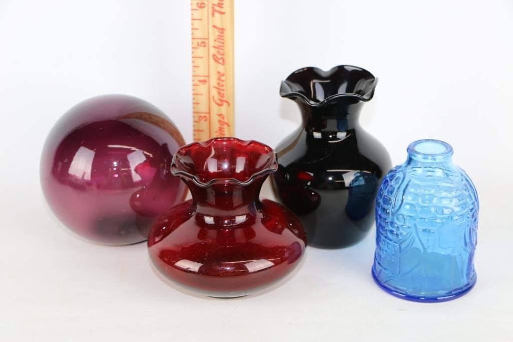 3 Glass Vases and Sphere