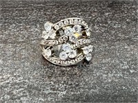 Beautiful Silver-Toned Rhinestone Ring Size 11