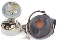 Vintage Railroad Watchmans Clock & Leather Case