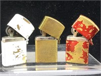 3 Miniature Japanese Flip Top Lighters. 1in H x