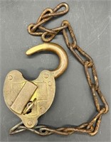 Antique B&O RR Lock W Working Key & Chain