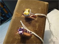 2 Sterling Ring Rings Amethyst & Yellow & Cz