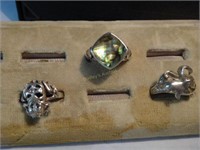 3 Sterling Rings, Frog, Dolphin & Abalone