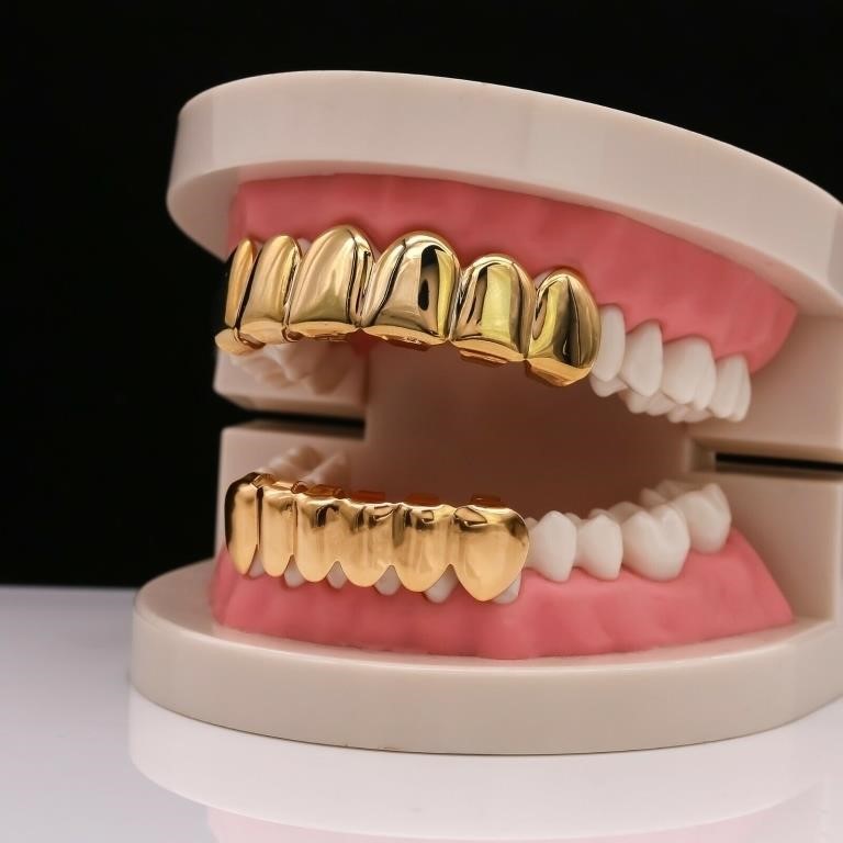 18K Gold Plated GRILLZ Top & Bottom Mouth Teeth