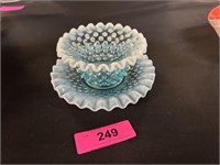 Fenton Powder Blue/Clear Hobnail Dish And Saucer
