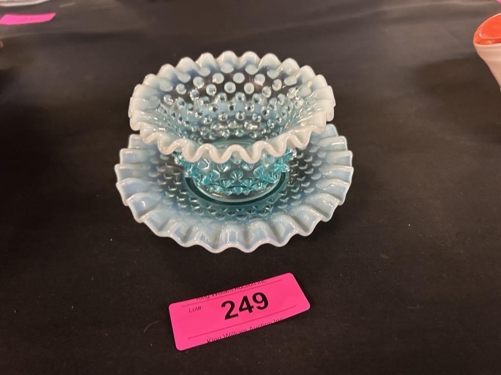 Fenton Powder Blue/Clear Hobnail Dish And Saucer