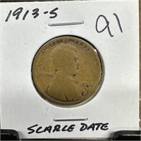 1913-S WHEAT PENNY CENT SCARCE DATE