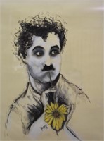 Charlie Chaplin Charcoal Portrait Drawing Signed
