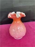 Fenton pink over white, wild rose bowknot 7.25"