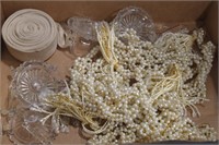 (AB) Box of beaded garland and candle holders