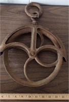 Antique Cast Iron Well Pulley Wheel Burlap Sack