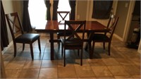 Wood table aprx 5’x3’ four chairs, seats need