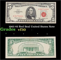 1963 $5 Red Seal United States Note Grades vf++