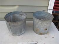 2 Galvanized Metal Buckets Pails w/ Handles