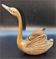 Vintage Brass Swan Looking Up Planter
