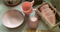 Pink Marcrest Melmac cups and bowls