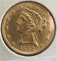 1882 $5.00 Liberty GOLD Nice UNC