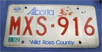 Single Alberta Licence Plate- (MXS 916)