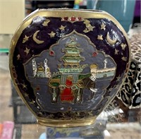 ENAMEL DECORATED HEAVY BRASS ASIAN VASE