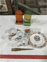 Vintage match box holders, pioneer woman spoon