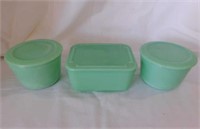 McKee Jadite: 2 round refrigerator bowls w/ lids,