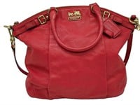 Coach Red Flat Grain Leather Satchel Tote Bag