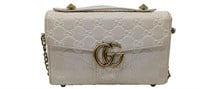 GG White Imprinted Leather Half-Flap Purse