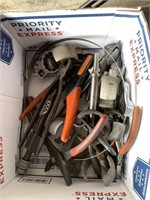 Box lot including open wrenches heads, wire cutter