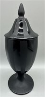 Fenton Black Matte/Shiny Stripped Lidded Jar