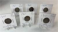 (6) 1860S SHIELD NICKELS