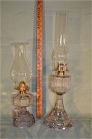 2 glass oil lamps: each having a Scovill Queen Ann