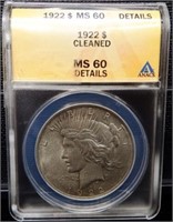 1922 ANACS MS60 Peace Silver Dollar