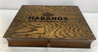 Vintage Habanos Wooden Cigar HUmidor w/Lock & Key