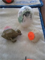 MIsc handpainted eggshells and brass chick