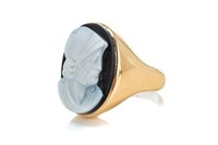 ANTIQUE 14K GOLD AND HARDSTONE CAMEO RING, 22.6g