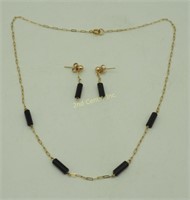 14 Kt Gold & Onyx Necklace & Earrings Set