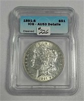 1891-S  Morgan Dollar   ICG AU-53 details  cleaned