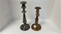 Copper & pewter candlestick holders