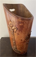 Leather, Brass & Wood Umbrella Stand