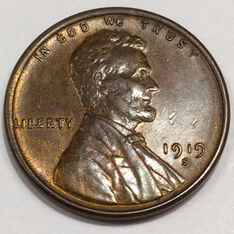 1919-S Lincoln Wheat Cent Penny AU/BU