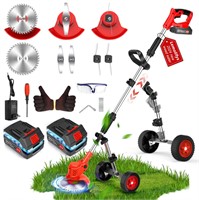 Lemolifys Electric Weed Wacker with Wheels, 2000mA