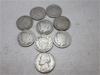 (8) 1912 Liberty V Nickels & 1956-D Jefferson