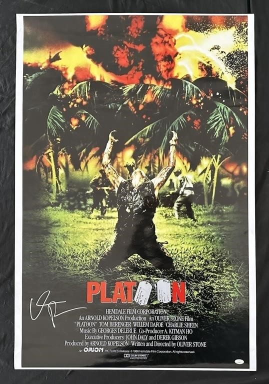 Platoon Movie Poster Signed by Willem Dafoe