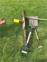 Lawn thatcher, potato fork, 3 prong fork & shovel