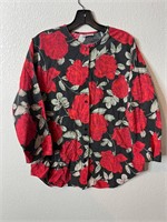 Vintage Femme Red Roses Button Up Top