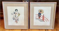 Two Vintage Japanese Geisha Framed Art