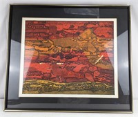 1968 Gabor Peterdi Red Desert Handsigned Framed