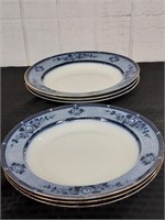6pc BURGESS LEIGH flo blue soup bowls plates c1910
