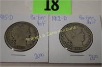 US 1912-D AND 1915-D BARBER SILVER HALF DOLLARS