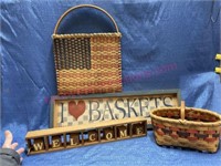 Welcome & I love baskets wood signs & 2 baskets